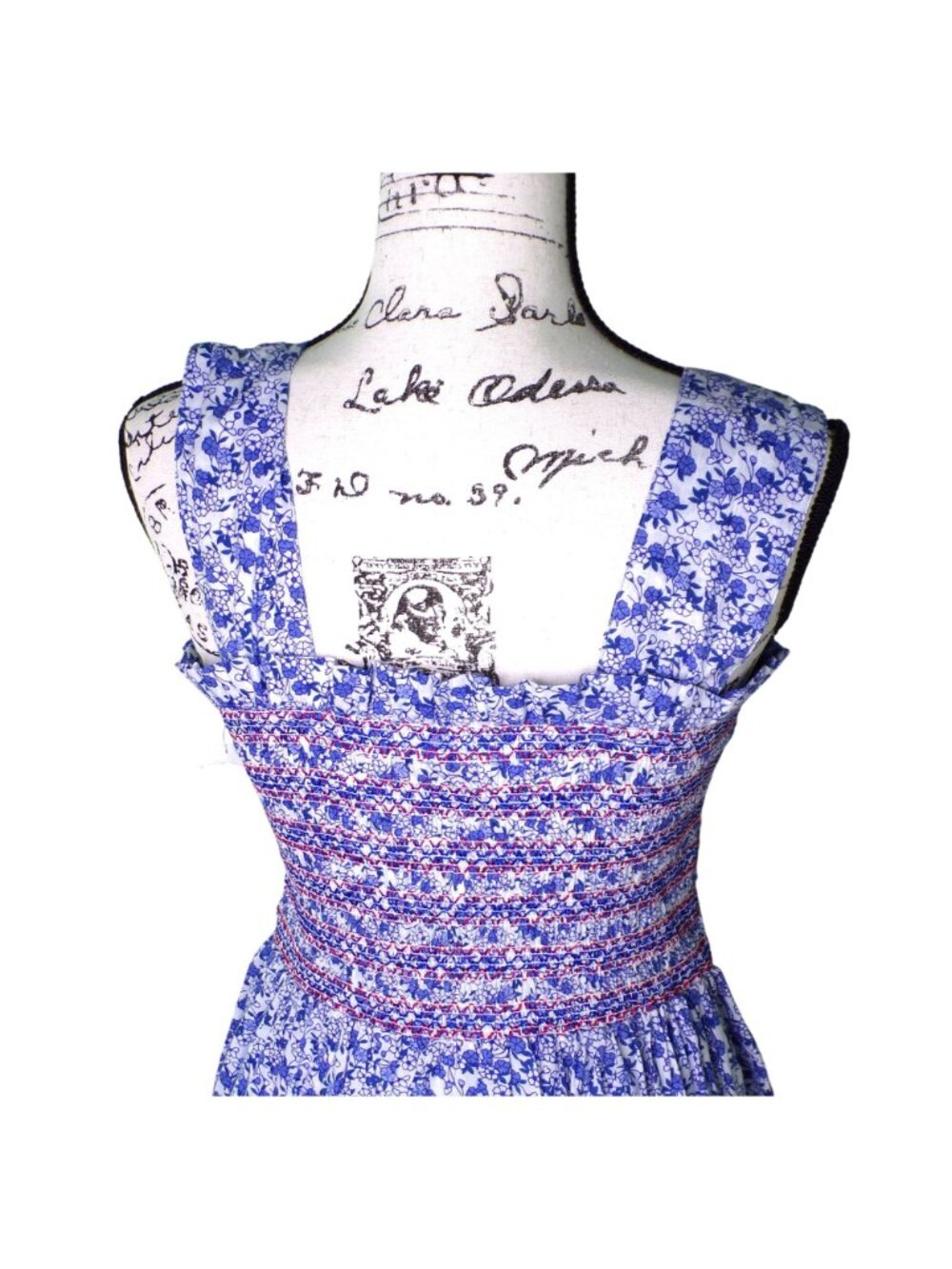 🆕 Mille Garden Smocked Floral Midi Dress Cotton Large 8-10 - Picture 11 of 12